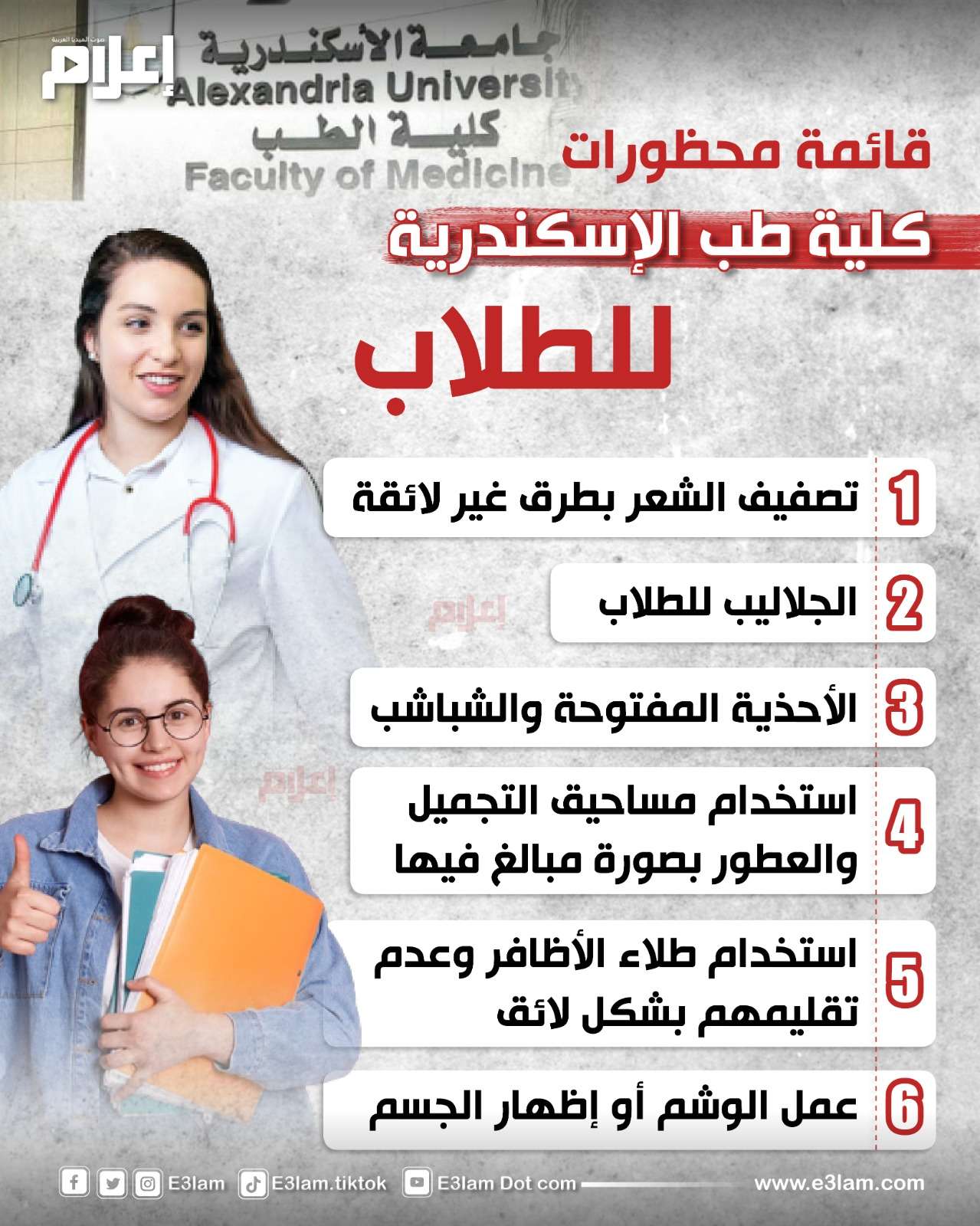 محظورات زي الطلاب بكلية طب الإسكندرية