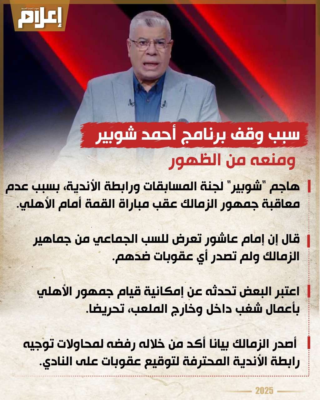 سبب وقف برنامج أحمد شوبير ومنعه من الظهور