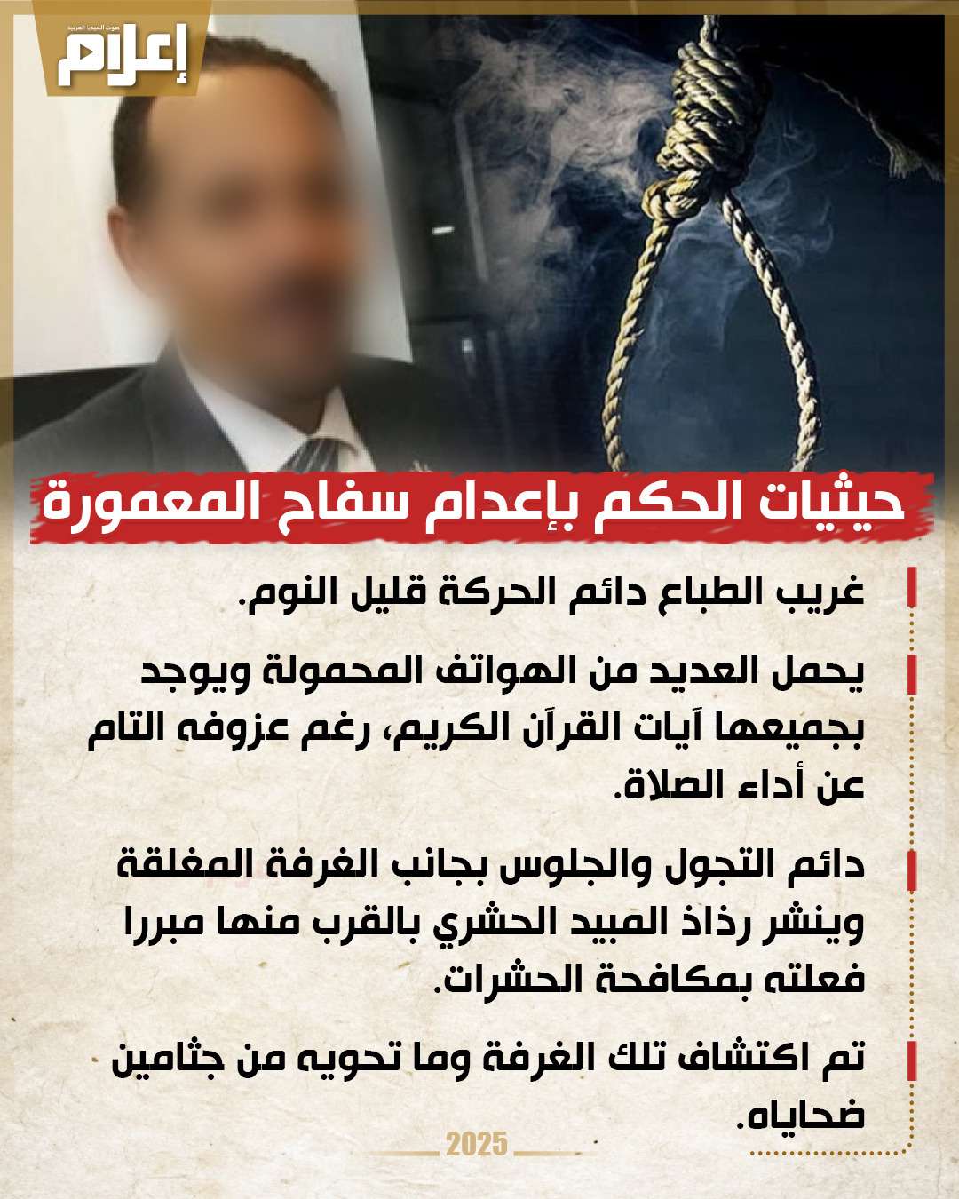 حيثيات الحكم بإعدام سفاح المعمورة