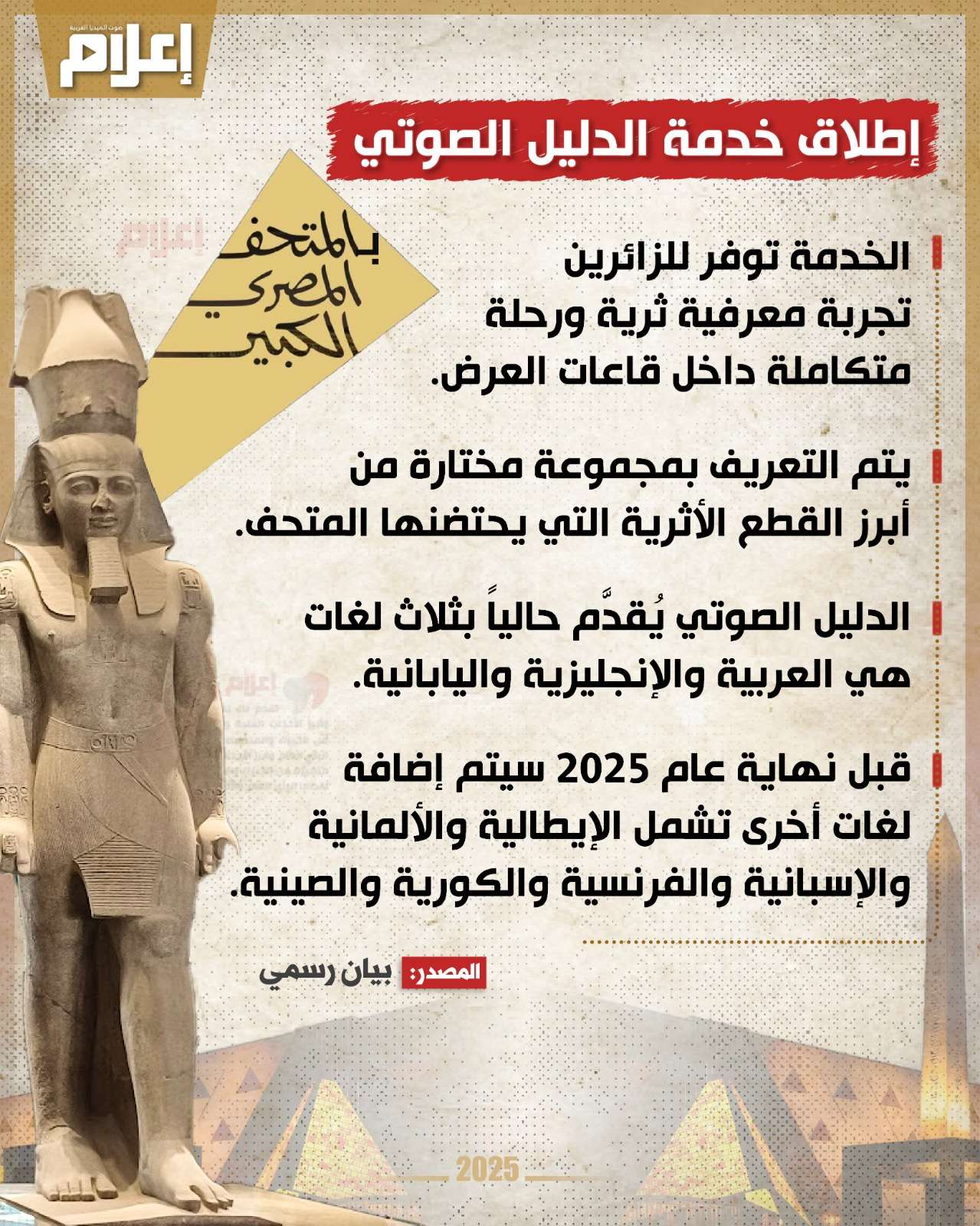 إطلاق خدمة الدليل الصوتي بالمتحف المصري الكبير